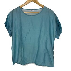 Peserico silk and cotton short sleeve teal blouse